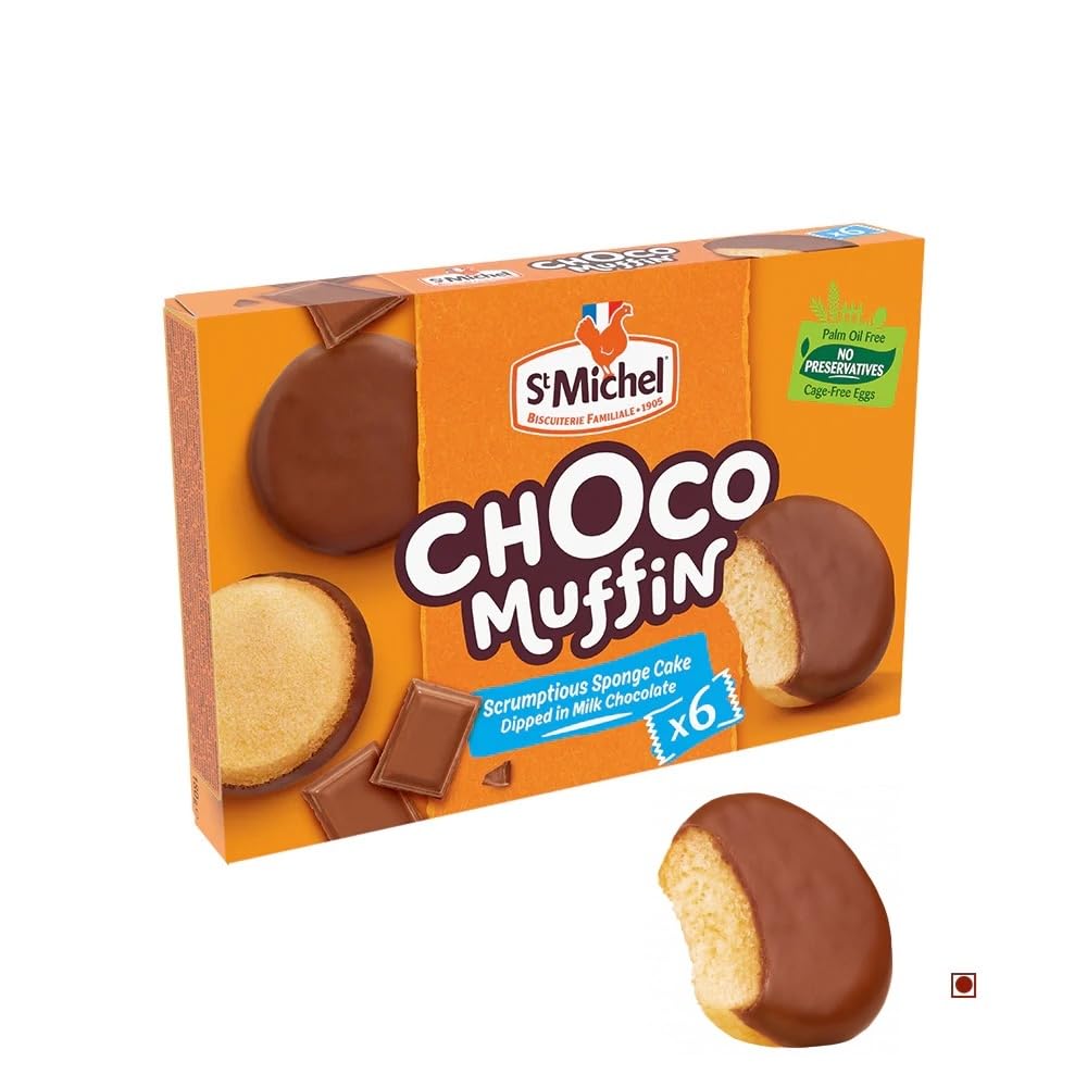 St Michel Choco Muffin - Sponge Cake Dipped in Milk Chocolate - 6 Portion Pack