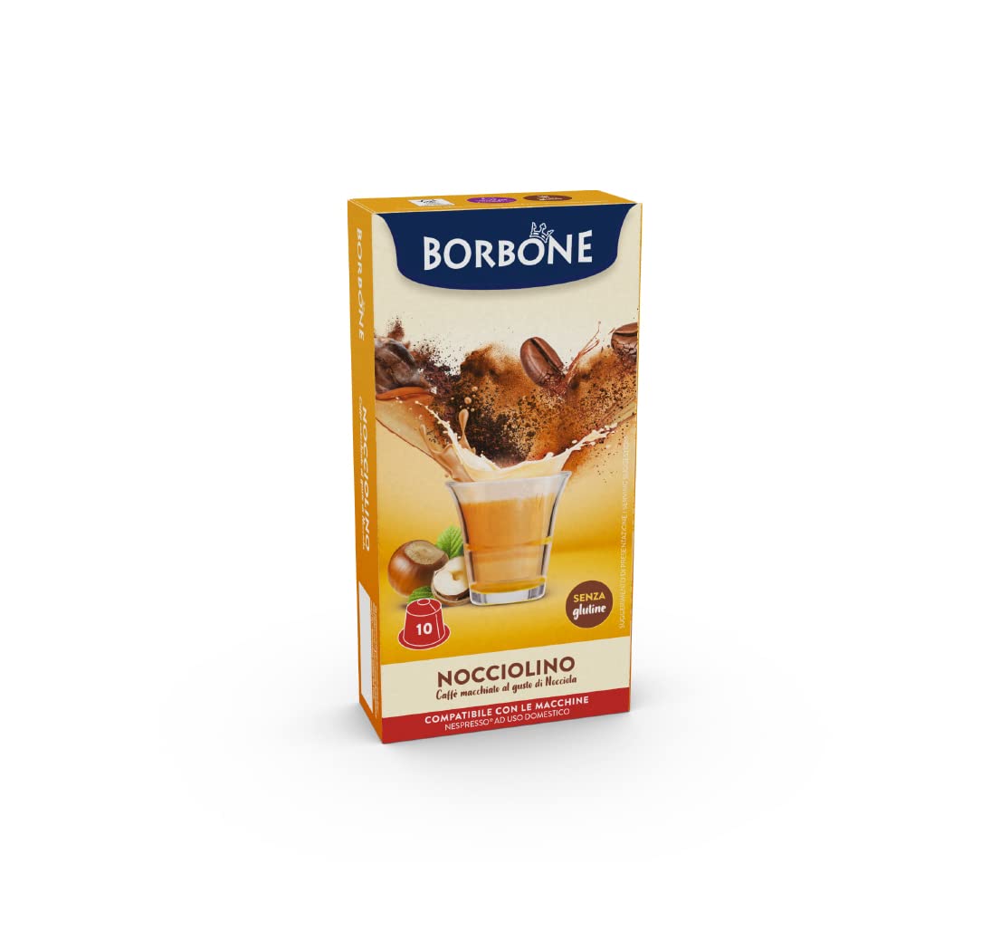 Caffè Borbone Nocciolino – Cappuccino mit Haselnussgeschmack – 60 Kapseln (6 Packungen mit je 10 Stück) – Kompatibel mit Nespresso®-Haushaltsmaschinen