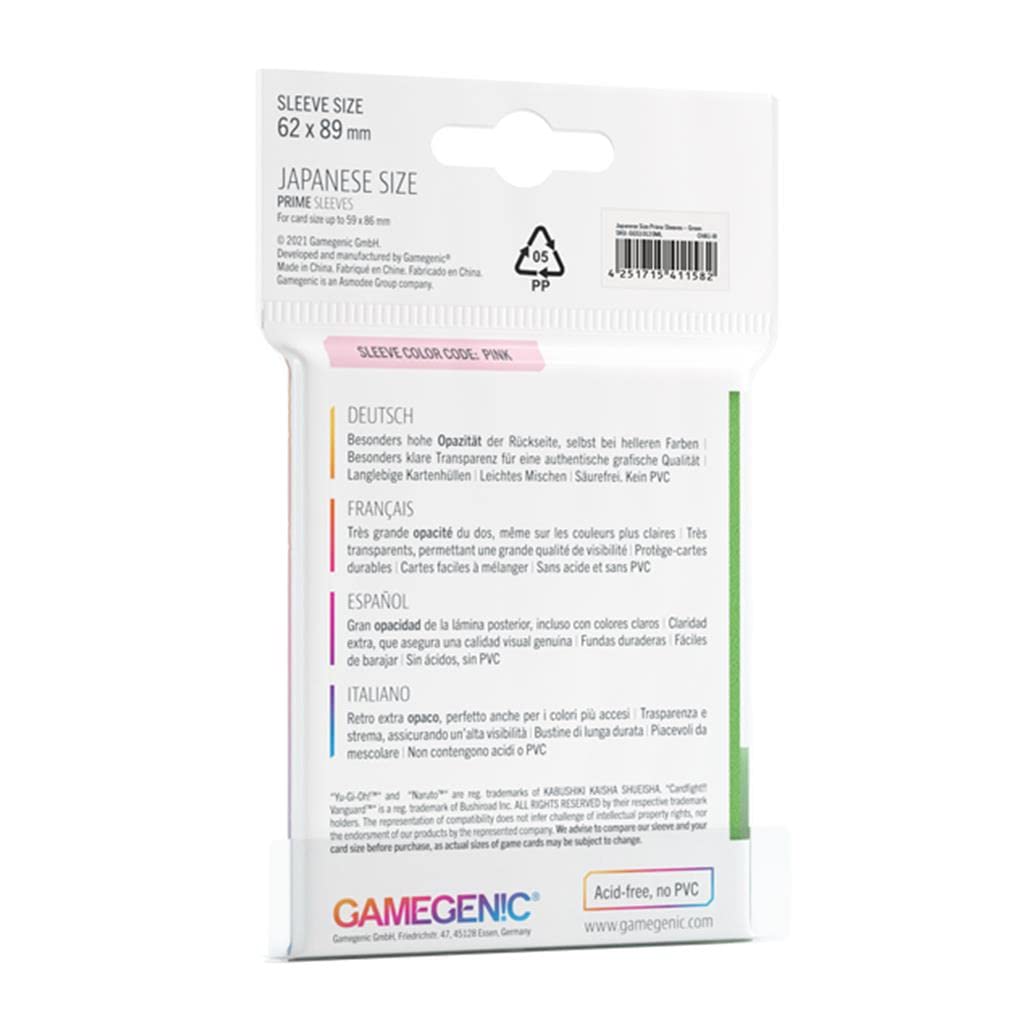 Gamegenic Prime Japanese Sized Sleeves - Green | 100 Micron Thickness | 60 Count