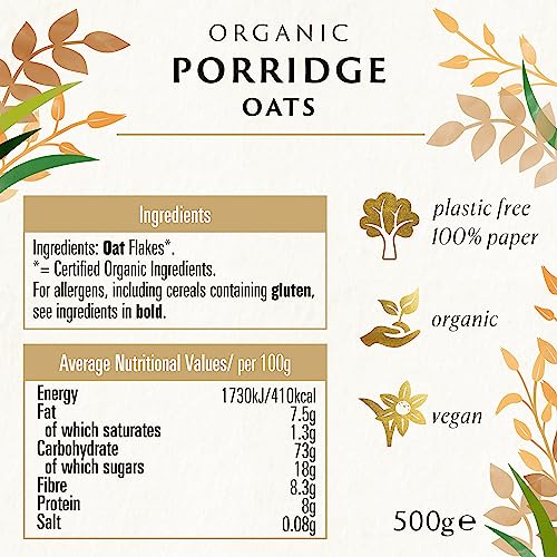 Biona Organic Porridge Oats, 500 g - Organically Grown Breakfast Oats - High in Fibre