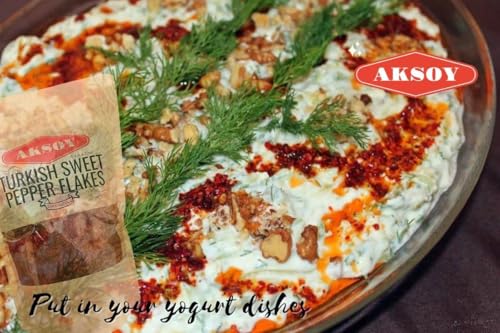 Aksoy Premium Türkische süße rote Paprikaflocken 200 g – Milder und süßer Geschmack, wiederverschließbare Packung 10