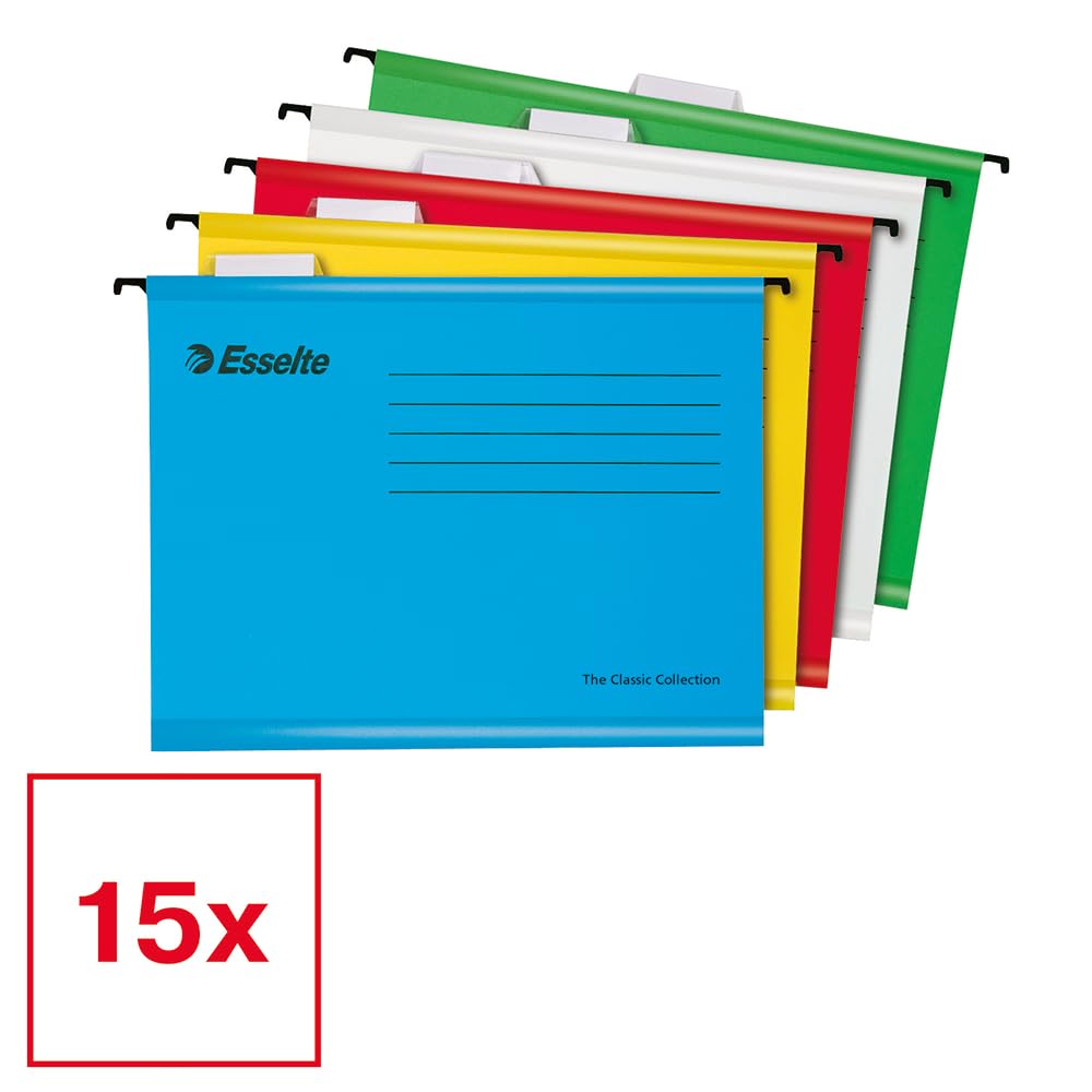 Esselte A4 Reinforced Hanging Suspension Files - Pack of 15 | Holds 150 Sheets | Assorted Colors 2