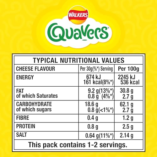 Walkers Quavers Cheese Flavour Potato Snacks 34g (Case of 30) 8
