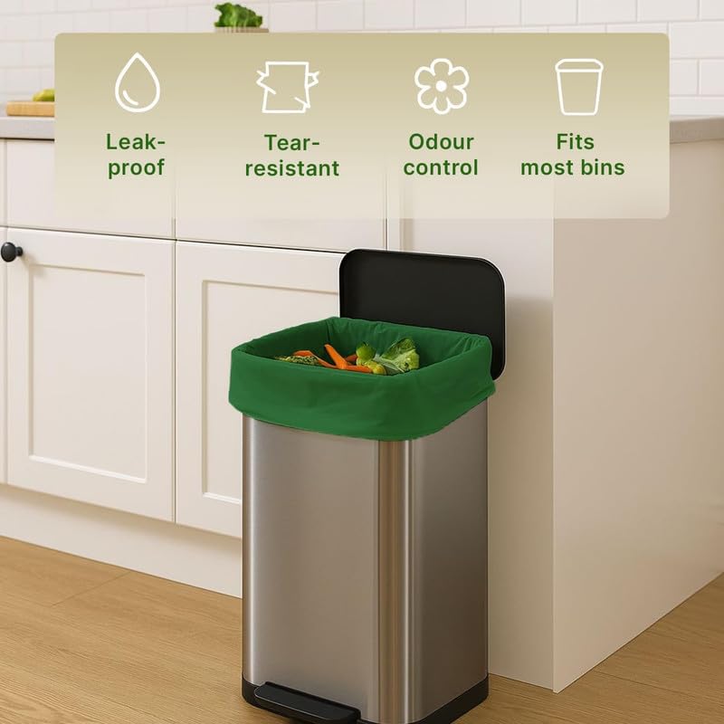 CareBee Biodegradable Kitchen Bin Bags - 50L Capacity, 30 Count | Compostable & Tear Resistant