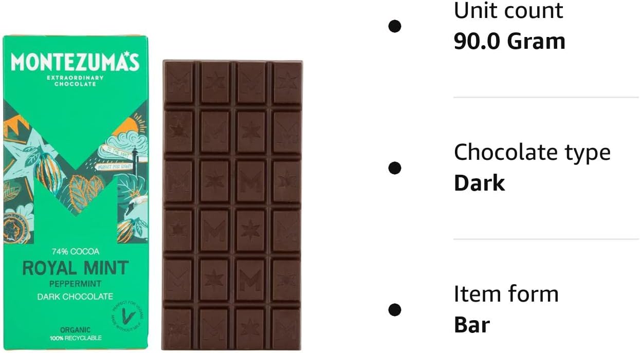 Montezuma - Royal Mint 74% Cocoa Dark Chocolate Bar, Organic Vegan Gluten-Free 90g 3
