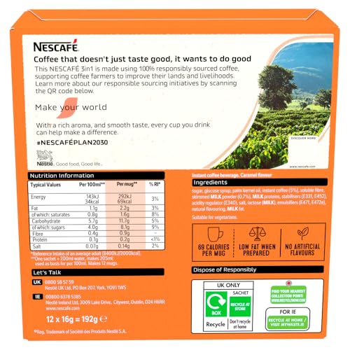 NESCAFÉ 3 in 1 Karamell Instantkaffee (1 Packung mit 12 Getränken)