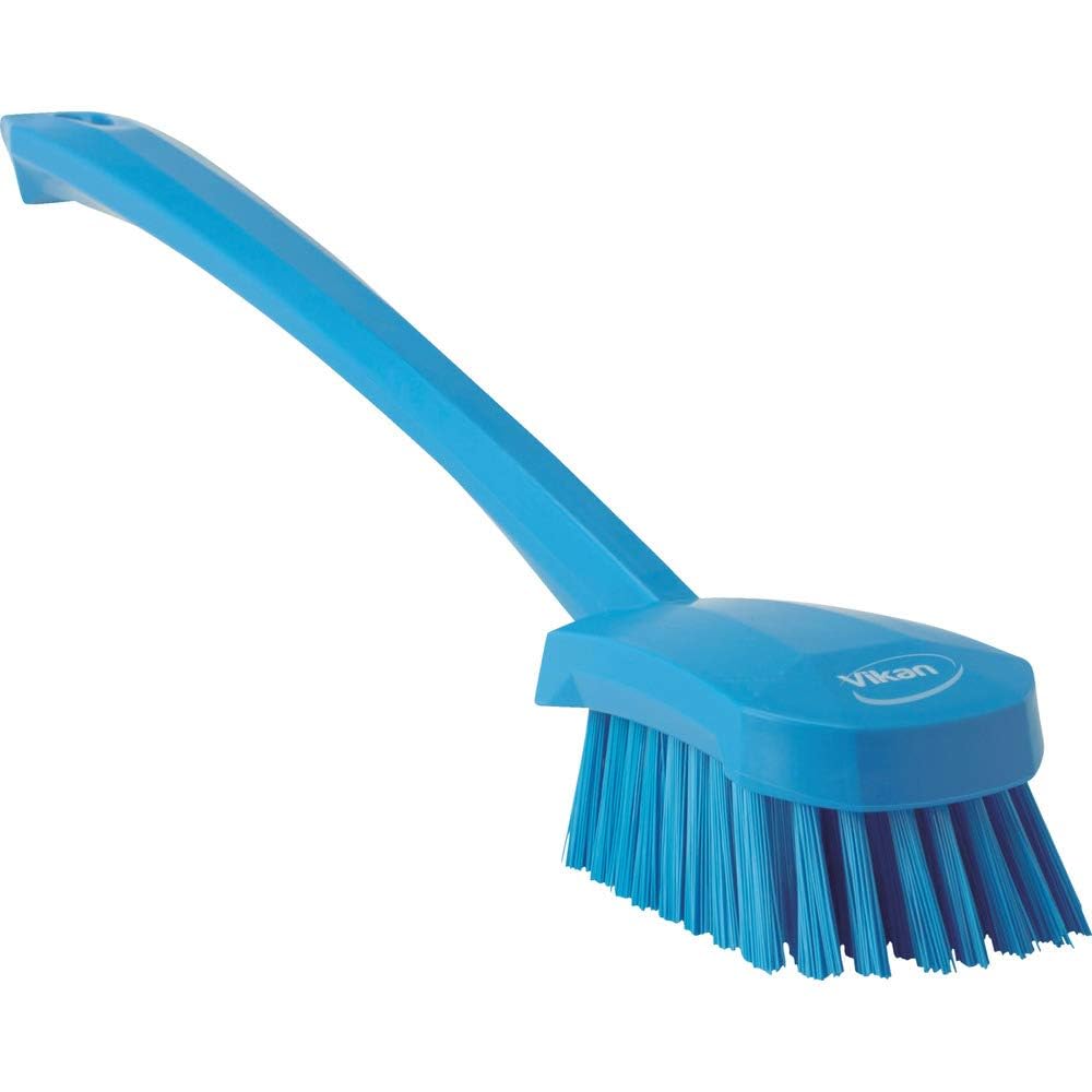 Vikan - 41863 Hand-Held Hand Brush with Stiff Angled Bristles, Polypropylene Handle, Polyester Bristles, 15.75 in, Blue