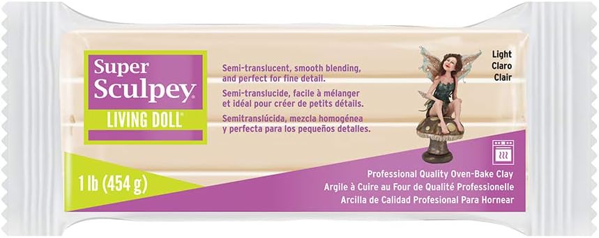Super Sculpey Living Doll Clay - Light Skin Tone, 454 g Oven-Bake Polymer Clay for Dollmaking & Figurines