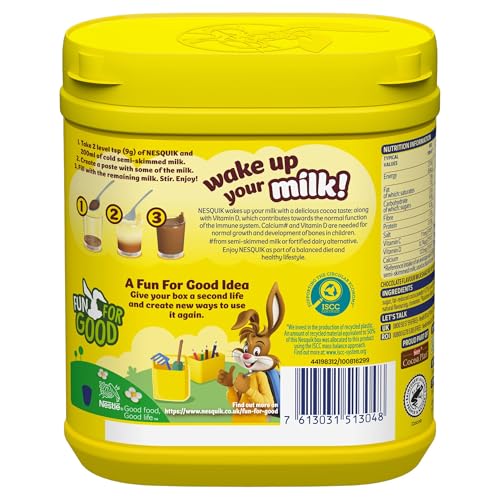 Nesquik Chocolate Flavoured Milkshake Powder 500g Tub (Pack of 10) - Gluten Free, No Artificial Additives, Fortified with Vitamins C & D 8