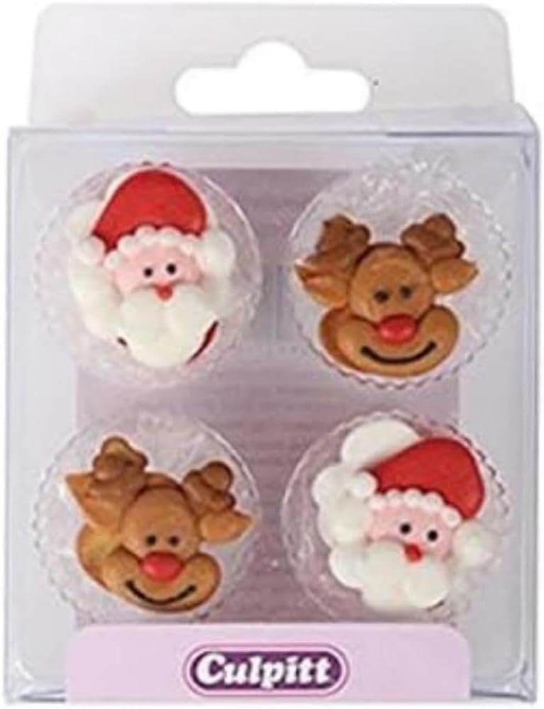 Culpitt - Santa & Rudolph Sugar Pipings Edible Royal Icing Cake Toppers Pack of 12