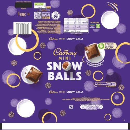Cadbury Festive Mini Snow Balls Chocolate Bar, Smooth Dairy Milk Chocolate, 360g 6