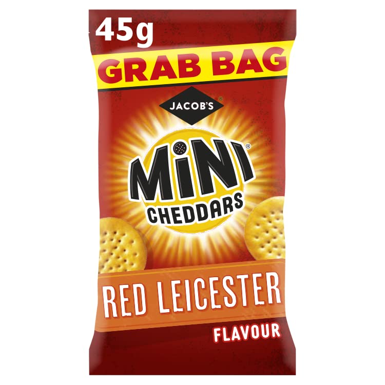 JACOB'S Mini Cheddars Red Leicester Cheese Crackers - 30 Pack of 45g Grab Bags