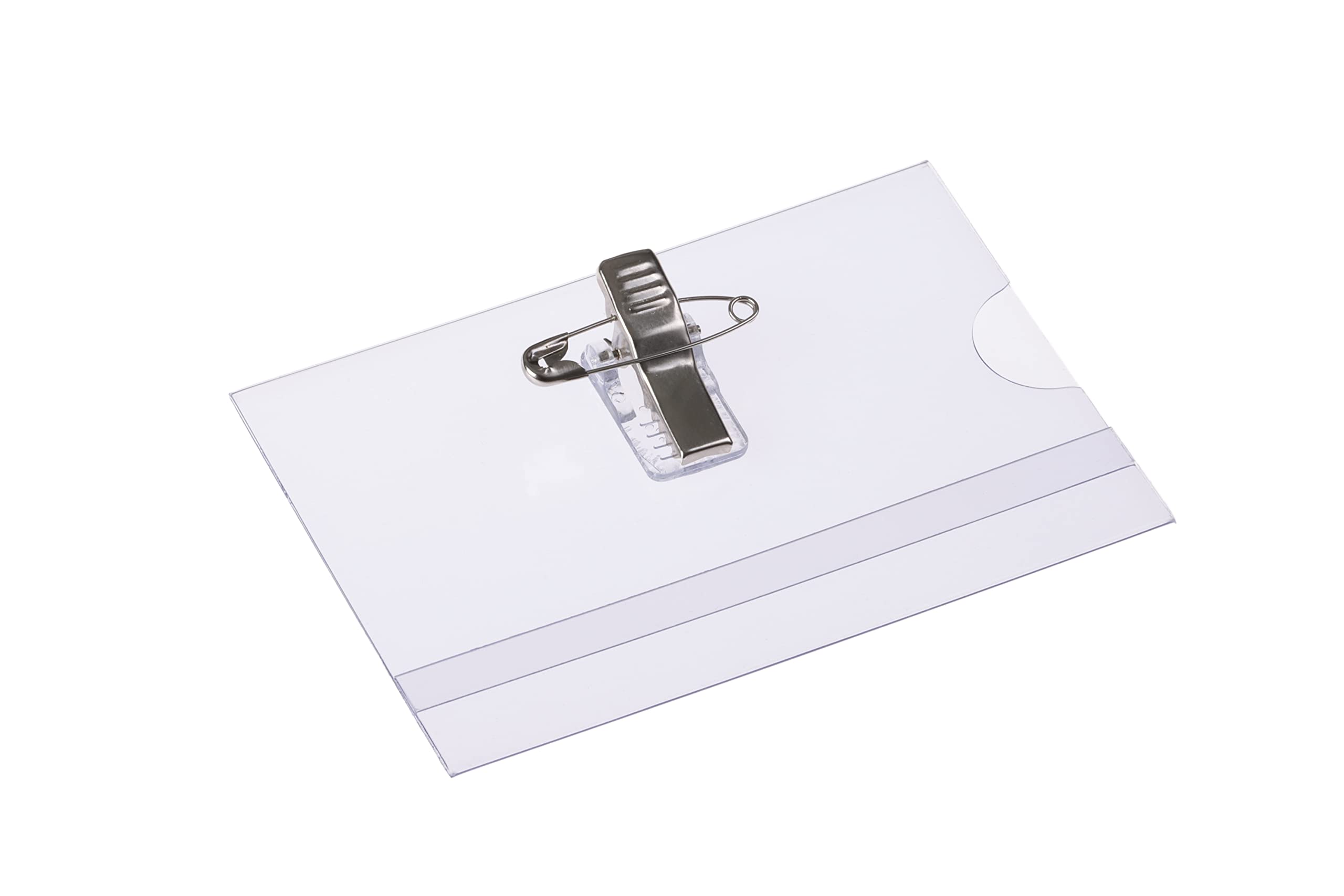 Europel Name Badge Holders (Pack of 24) - 0.3mm PVC with Crocodile Clip & Safety Pin