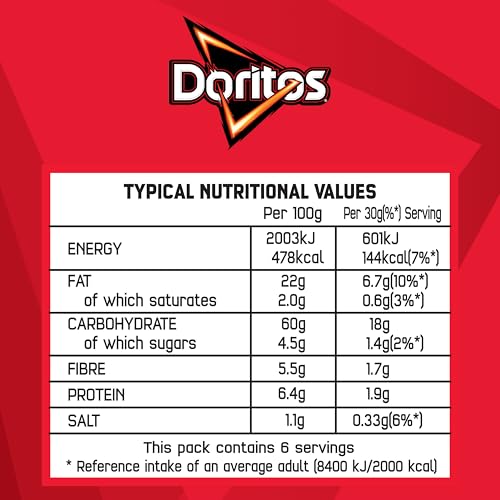Doritos Chilli Heatwave Tortilla Chips zum Teilen, Beutel, 180 g 6