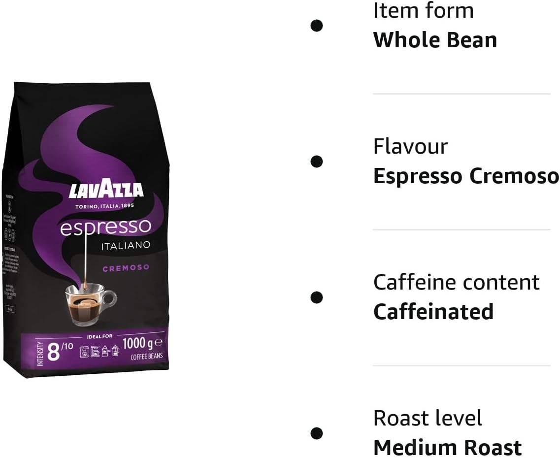 Lavazza Espresso Cremoso - 1kg Pack of 100% Arabica Medium Roast Whole Coffee Beans