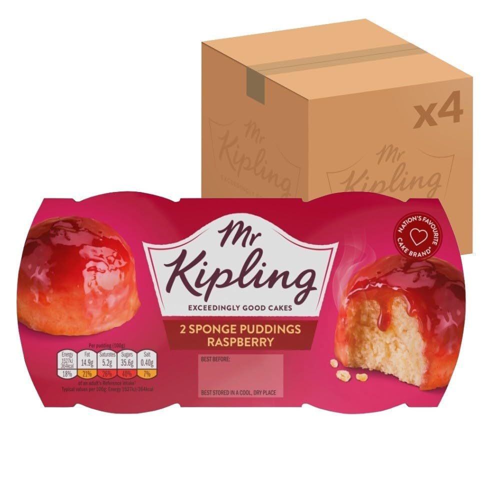 Mr Kipling Raspberry Sponge Pudding Desserts, 190g (Pack of 4)