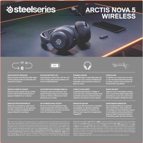 SteelSeries Arctis Nova 5 Wireless – Gaming-Headset für PC, PS5, PS4, Switch, Xbox – 60-Stunden-Akku, 2,4 GHz und Bluetooth, ClearCast-Mikrofon 11