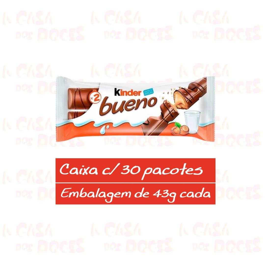 Kinder Bueno Wafer Chocolate Bars, Milk Chocolate with Hazelnut Filling, 44g (Pack of 30)