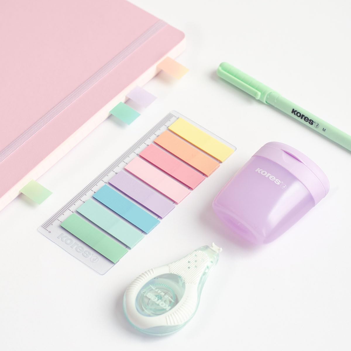 Kores Pastel Film Index Tabs with Integrated 12cm Ruler | 200 Writable Self-Adhesive Flags 3
