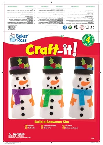 Baker Ross Build a Snowman Craft Kit - Pack of 4, Christmas Arts & Crafts for Kids 11