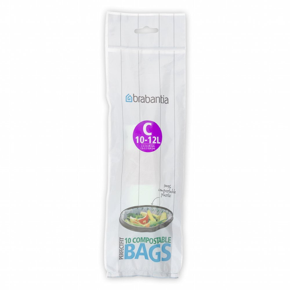 Brabantia Compostable Bin Liners - 10L Capacity | Size C | 10 Bags | Starch Based Material