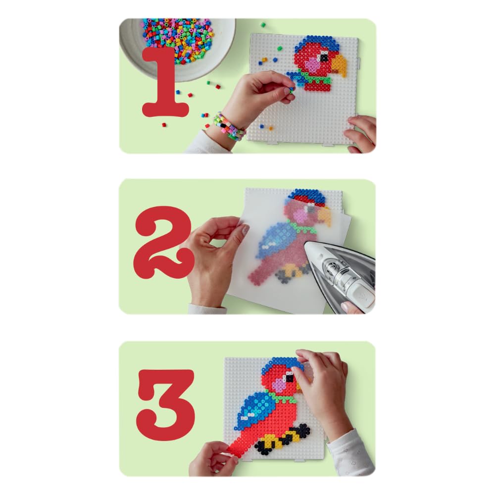 Hama Midi Beads Bucket - 10,000 Assorted Colours Fuse Beads Craft Kit with 2 Pegboards & Ironing Paper 4