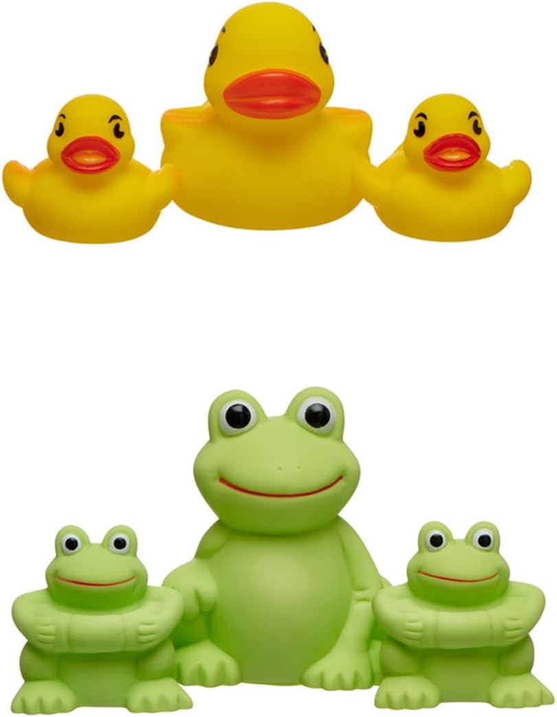 Vital Baby Splash Bath Squirters - 3 Duck & 3 Frog Bath Toys for Imaginative Play