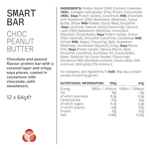 PhD Nutrition Smart Protein Bar Low Sugar High Protein Chocolate Peanut Butter 64g (12 Pack) 13