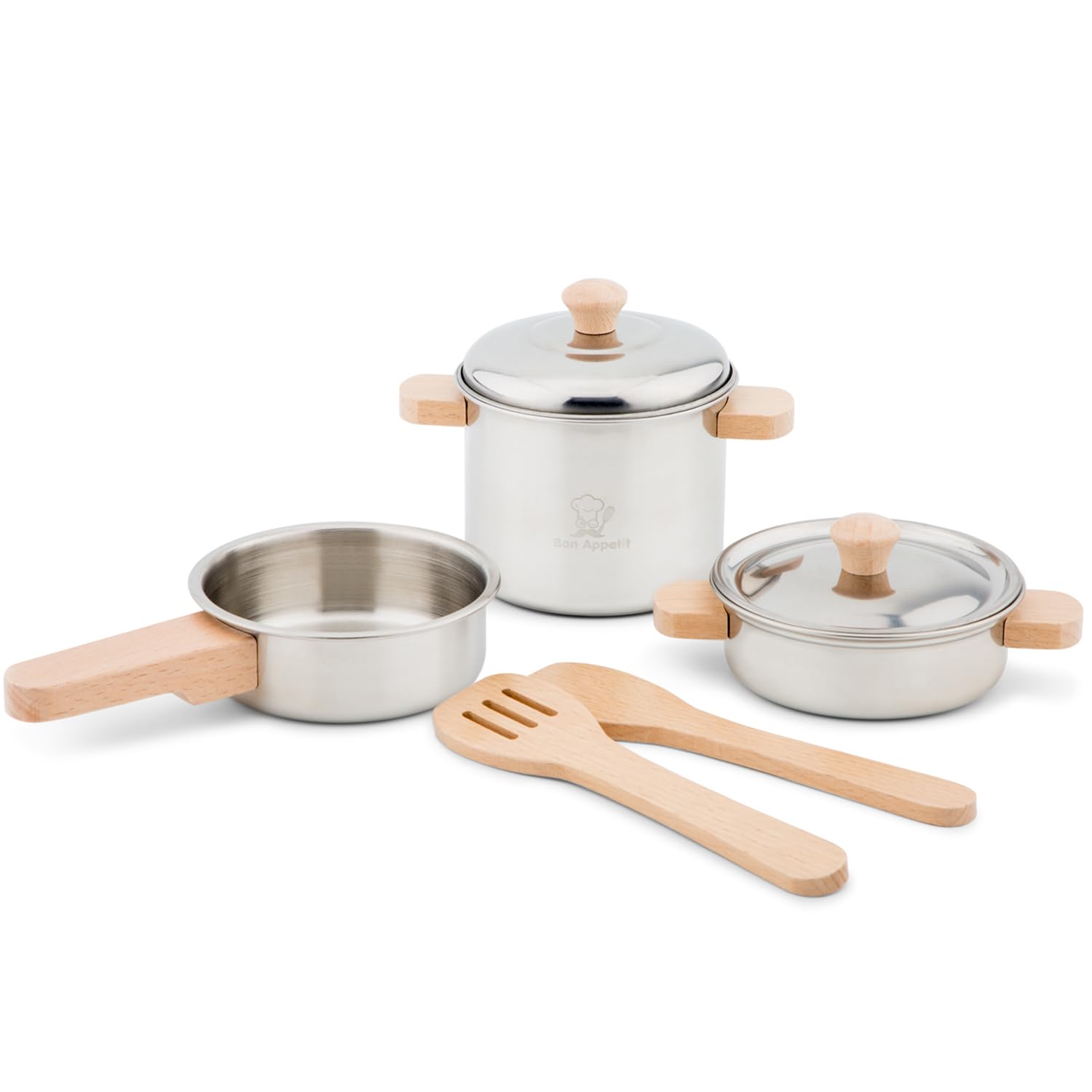 New Classic Toys Metal Pan Set - 7 Piece Pretend Play Kitchen Cookware for Little Chefs