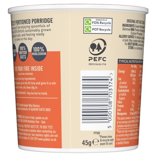Quaker Oat So Simple Original Porridge Pots, 45 g (Pack of 8) 11