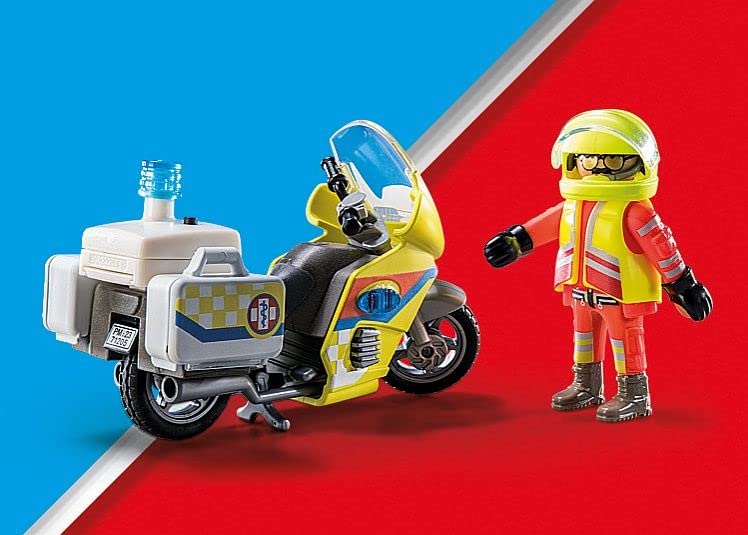 Playmobil 71205 Rescue Emergency Motorcycle with Flashing Lights - Action Figure Playset for Kids 4+ 6