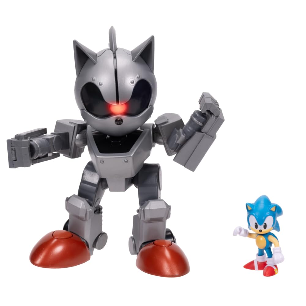 Giant Mecha Sonic vs Sonic - 8-inch Action Figure Playset with Light-Up Eyes