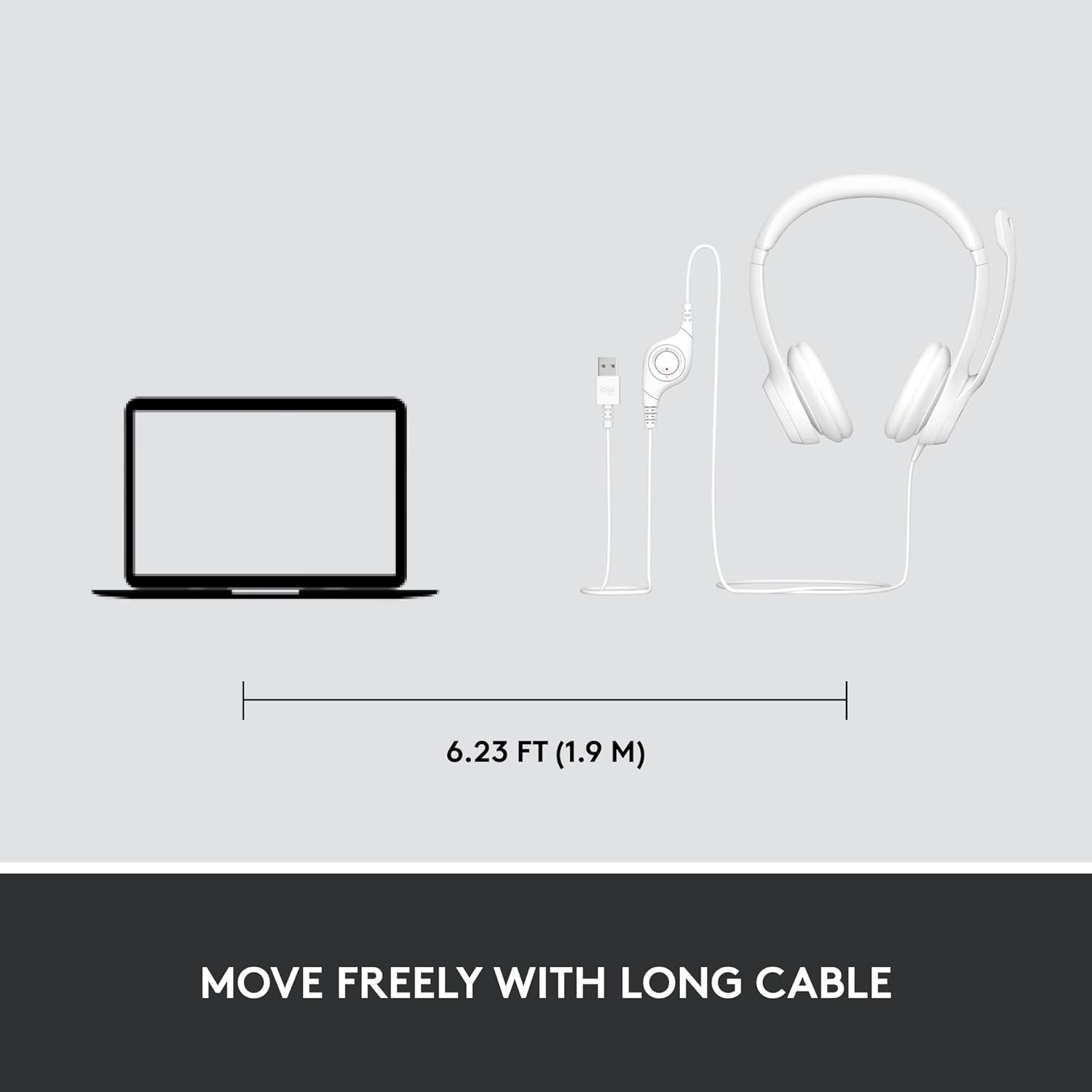 Logitech H390 Wired USB Headset with Noise-Cancelling Mic for PC, Chromebook, Laptop - Stereo Sound, In-line Controls, 1.9m Cable 4
