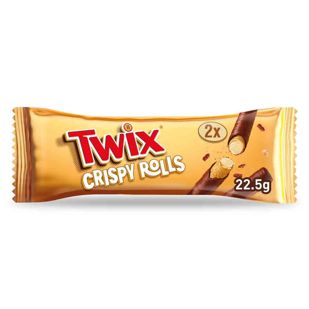 Twix Crispy Rolls, Milk Chocolate, Caramel and Biscuit Snack Bar, 24 x 22.5g