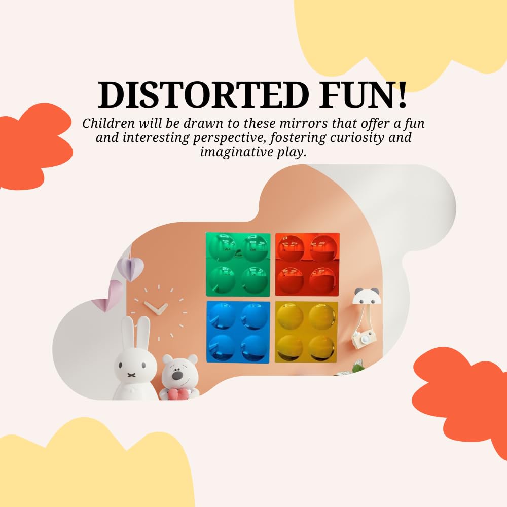Playlearn Sensory Convex Coloured Bubble Mirror Set - 4pc Interactive Acrylic Mirror Panels for Kids 3