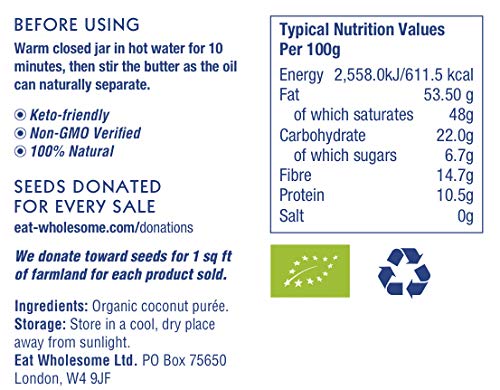 Eat Wholesome Bio-Kokosbuttercreme, 500 g – 100 % natürliches Kokospüree im Glas 7