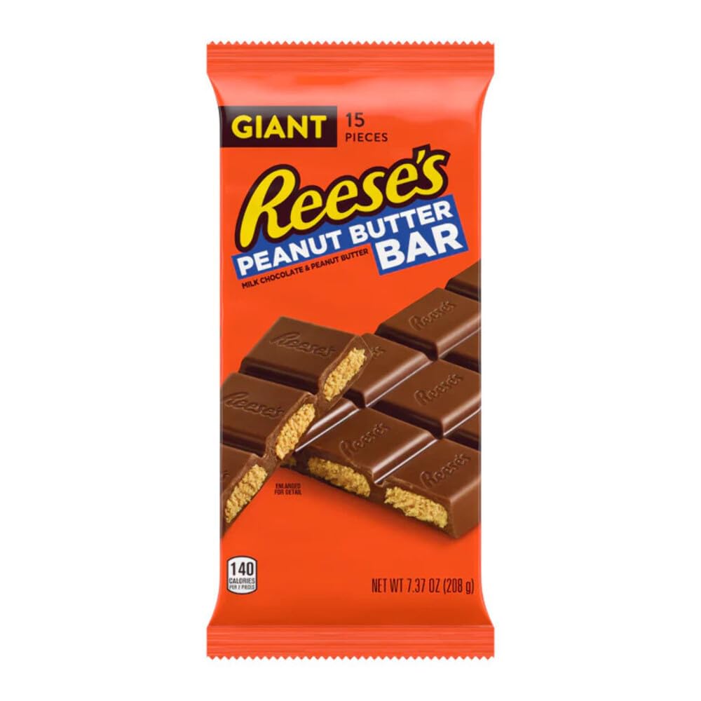 Reese's Giant Peanut Butter Bar, Milk Chocolate Coated Peanut Butter, 208g