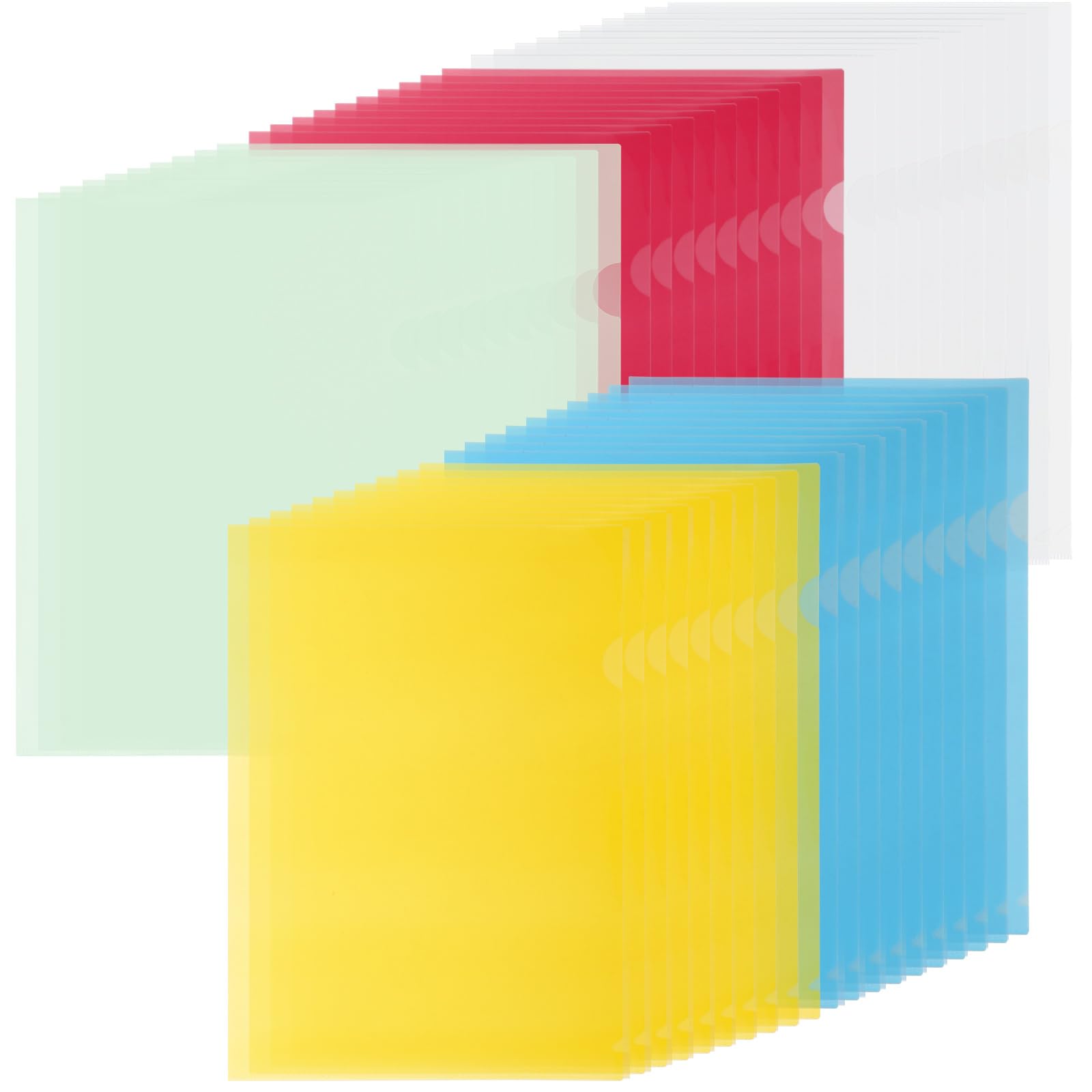 ASelected 50pcs L-Shaped Plastic File Jackets - A4 Size, Assorted Colors, Polypropylene 1