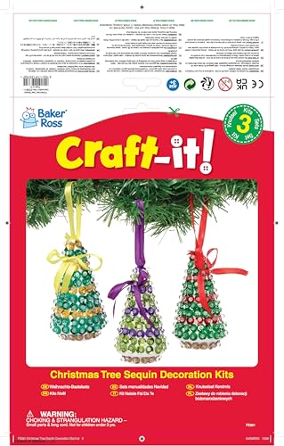 Baker Ross Christmas Tree Sequin Decoration Kits – Pack of 3, Make Your Own Craft Activity 11