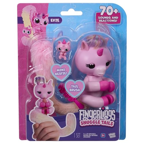 Fingerlings Snuggle Tails - Interactive Pink Unicorn (Evie) with Soft Tail & Brush, Ages 5+ 7