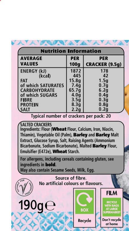 Jacob's Mediterranean Crackers, Pinch of Salt, 190g - Pack of 20 8