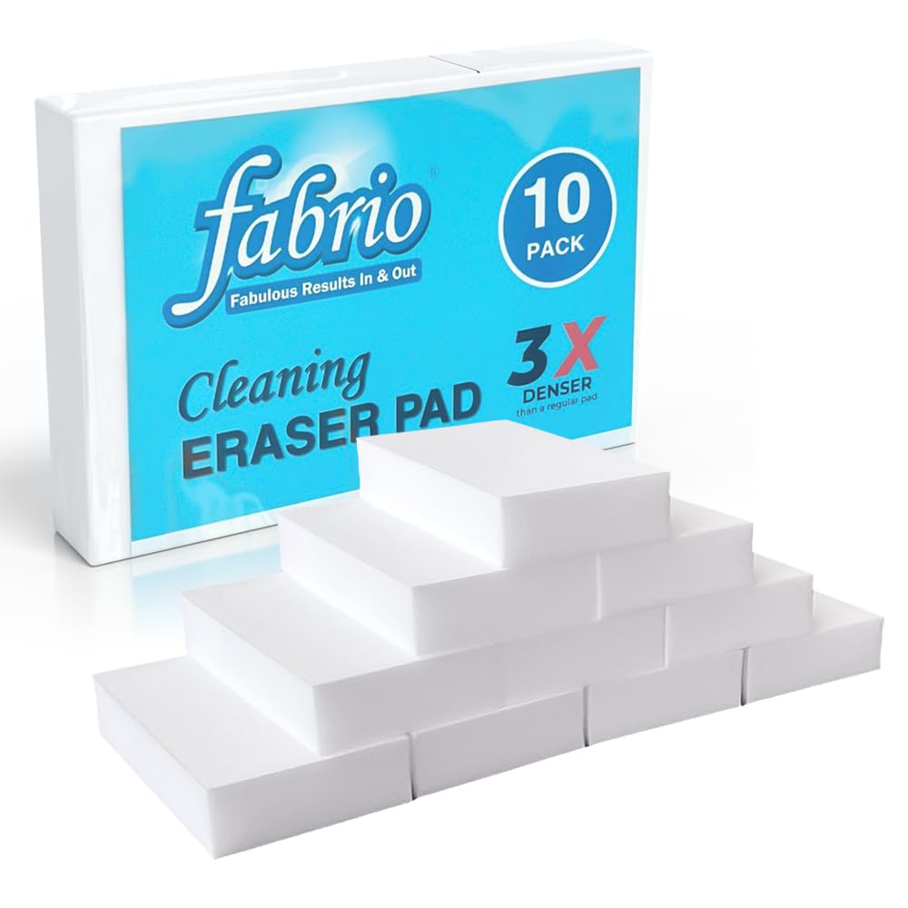 FABRIO Cleaning Eraser Sponges - Pack of 10 (3 Denser) - Melamine Foam for Kitchen, Bathroom & Home