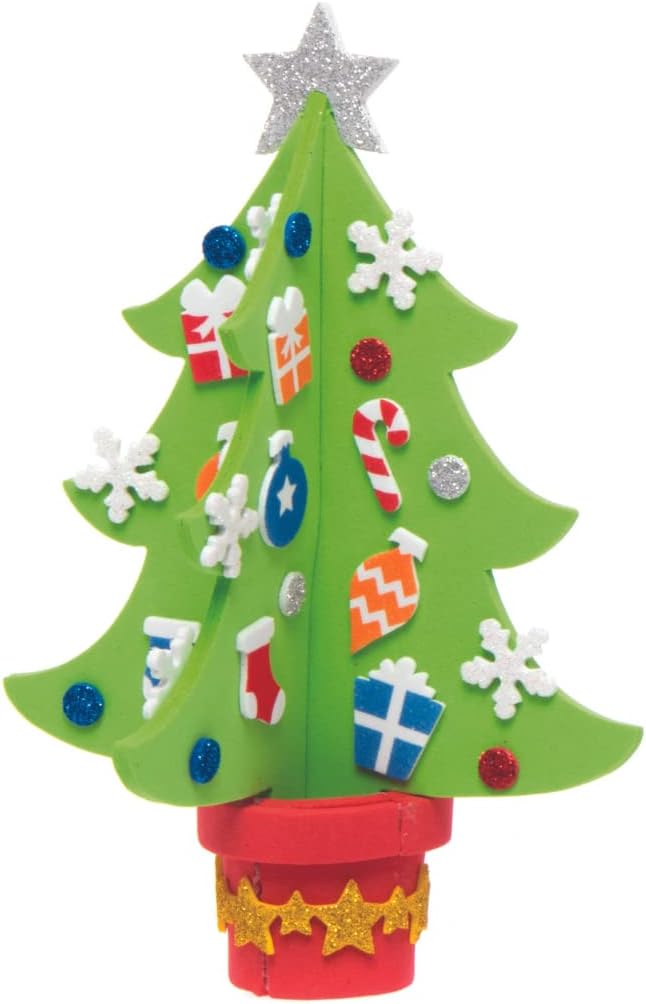 Baker Ross AX427 Christmas Tree Craft Kit - Pack of 4 Foam Decorations for Kids