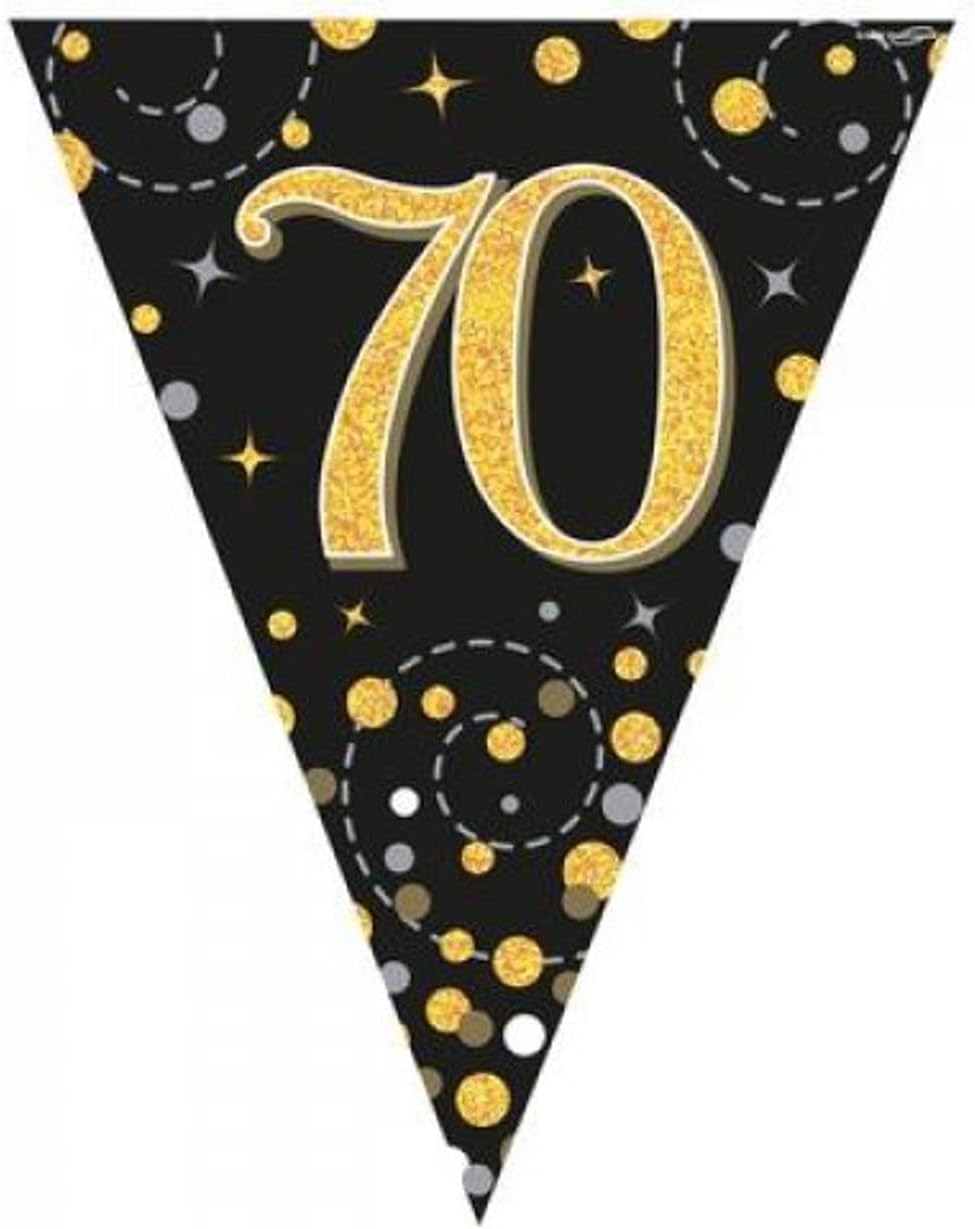 Party Bunting Sparkling Fizz 70 - Black & Gold Holographic 11 Flags 3.9m