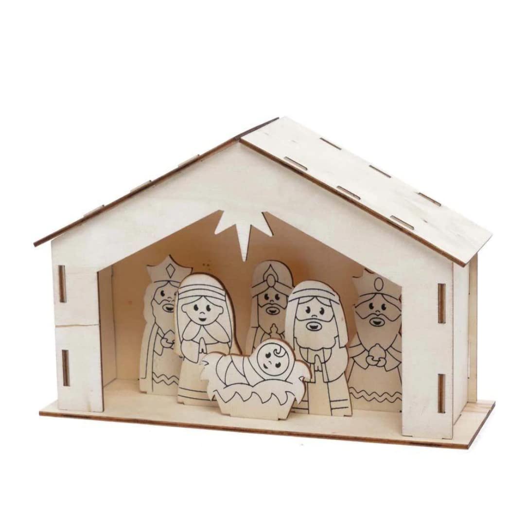 Baker Ross FC248 Wooden Nativity Stable Kit - Pack of 2, DIY Craft for Kids 6