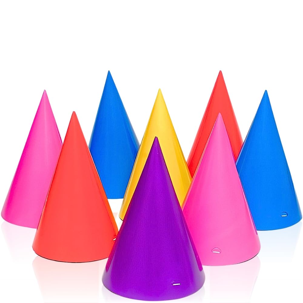 Unique Paper Party Hats - 8 Pack Assorted Colors | One Size Fits Most | Unisex Adult