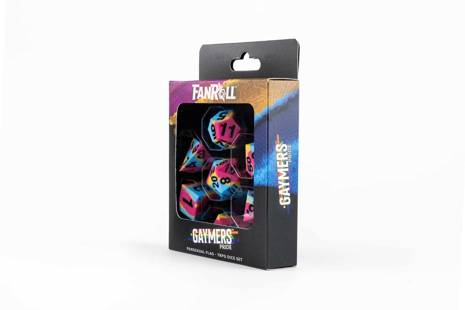 FanRoll Pansexual Sharp Edge Silicone Polyhedral Dice Set (16mm, 7-Piece)