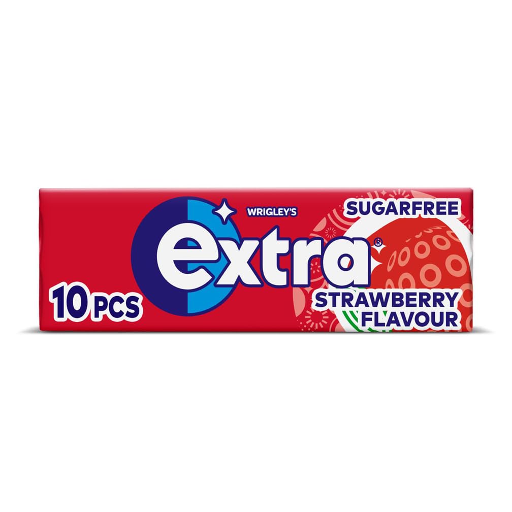 Extra - Strawberry Flavour Sugar Free Chewing Gum, 30 Packs (300 Pieces) with Xylitol