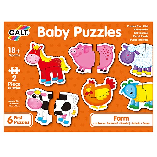 Galt Baby Puzzles - Farm Animal 2-Piece Jigsaw Set for Toddlers 18 Months+ 12