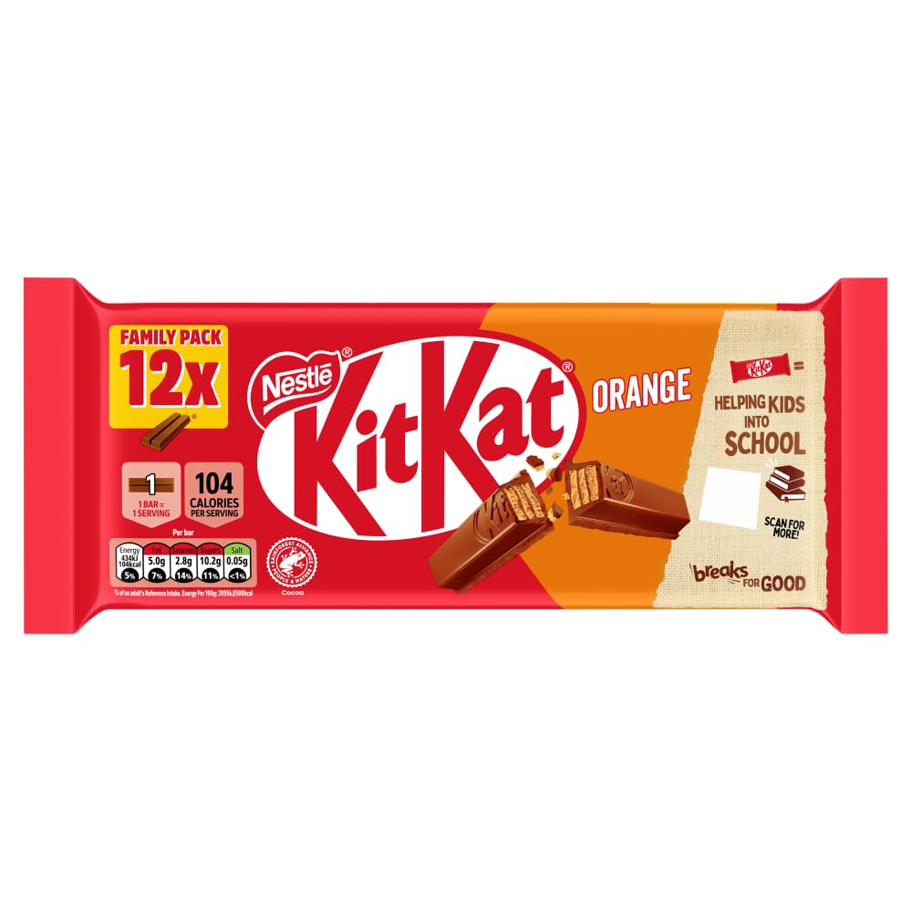 KitKat 2 Finger Orange Flavoured Milk Chocolate Biscuit Bar Multipack, 12 x 20.7g